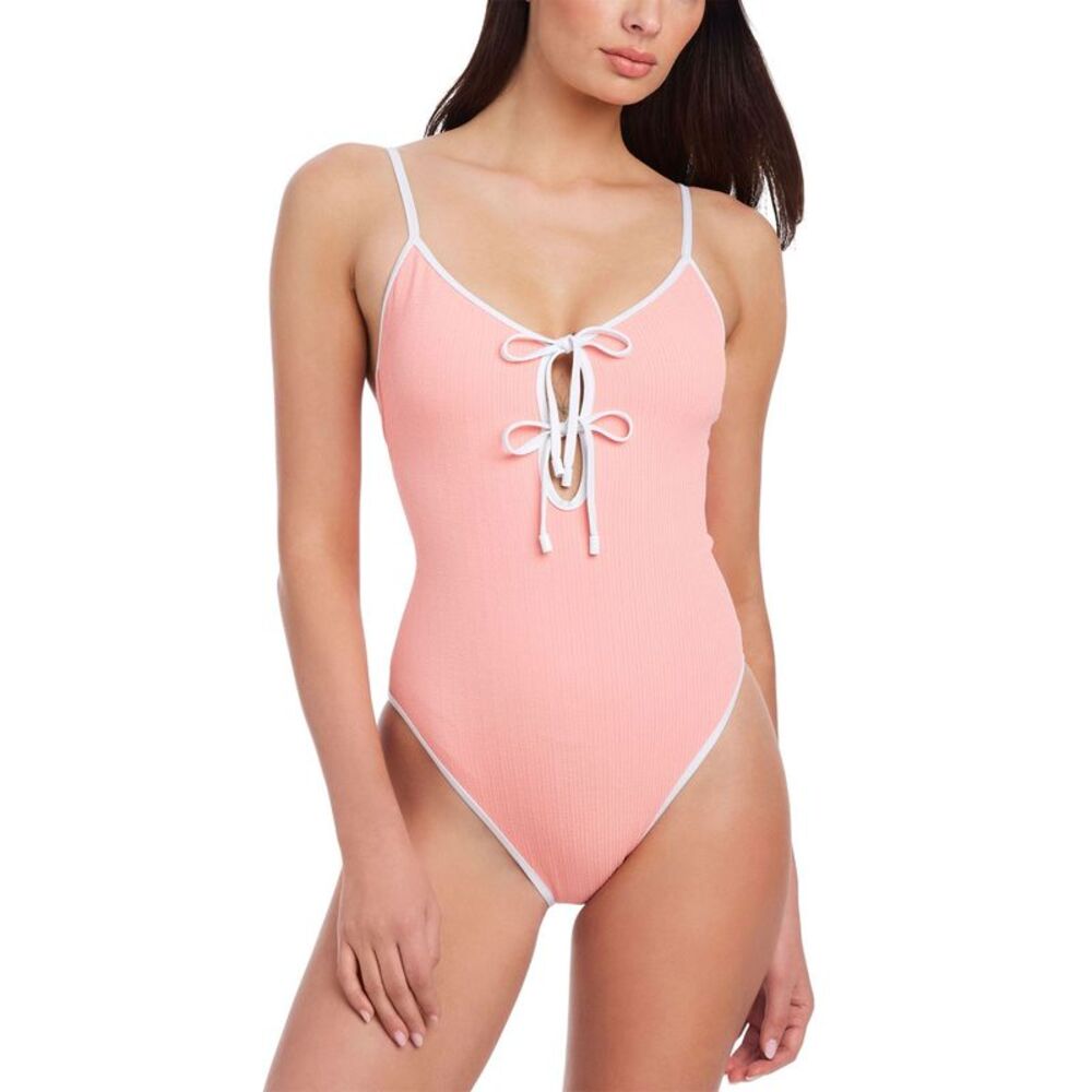 Sanctuary Womens Key Item Stay Connected Tie-Front Swimsuit Small Cherry - NWT